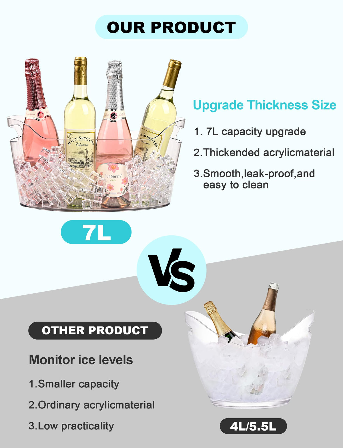 HOYTST transport-friendly ice bucket design for outdoor venues.
