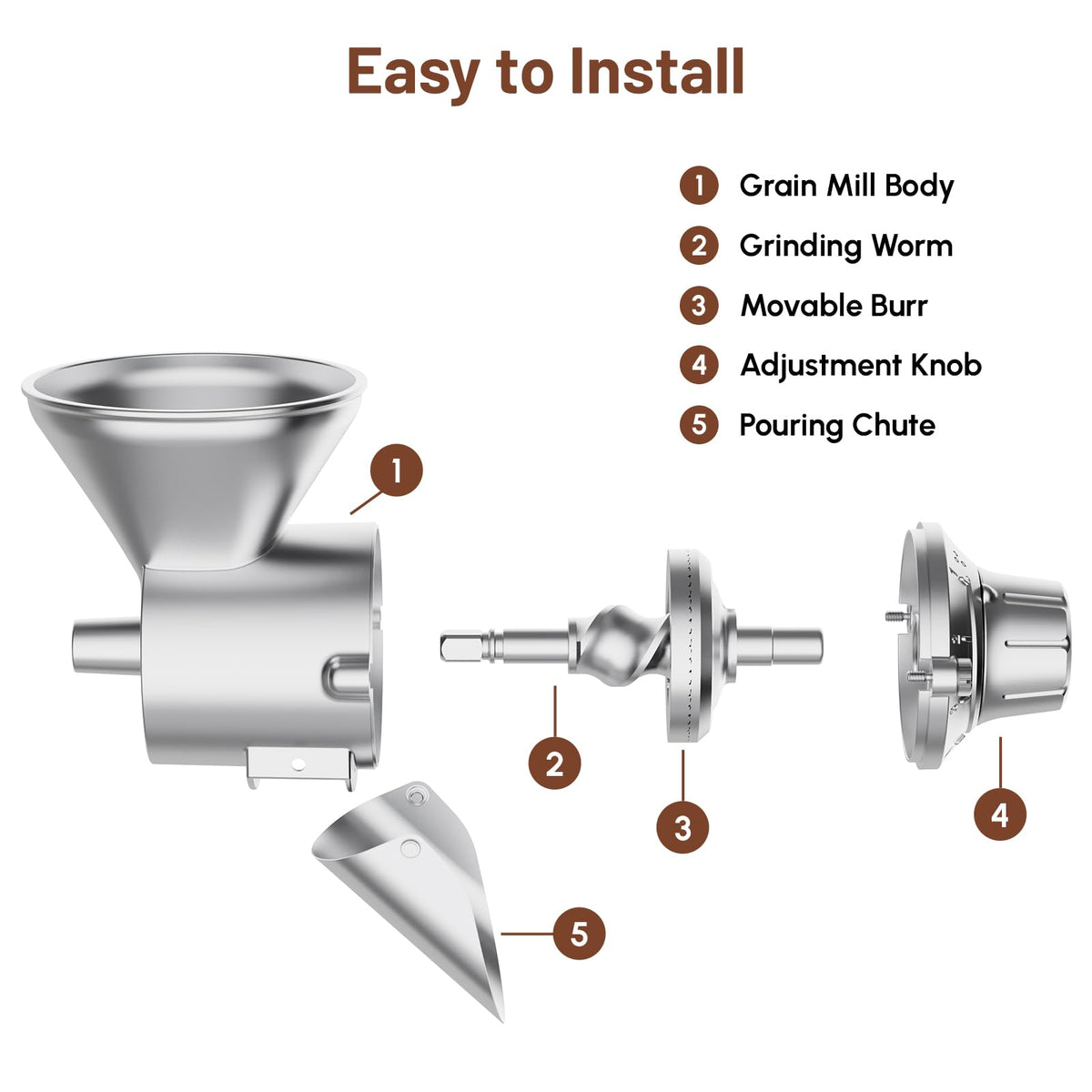 HOZODO grain mill attachment grinds dry grains into fresh flour.