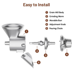 HOZODO grain mill attachment grinds dry grains into fresh flour.
