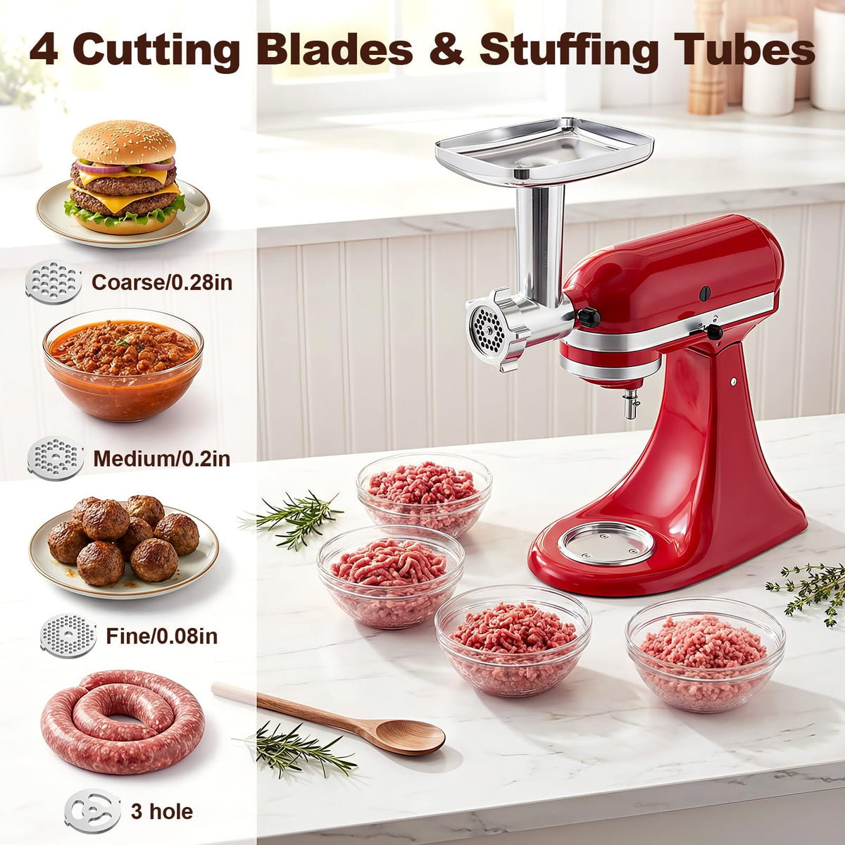HOZODO meat grinder plates and blades kit offers versatile grinding options.
