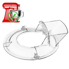 HOZODO pouring shield on KitchenAid mixer reduces splatter during mixing.