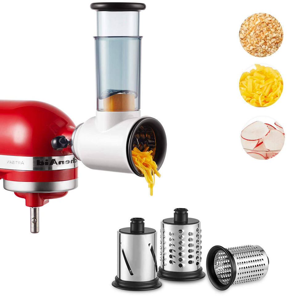 HOZODO slicer shredder attachment on a KitchenAid mixer for efficient veggie slicing