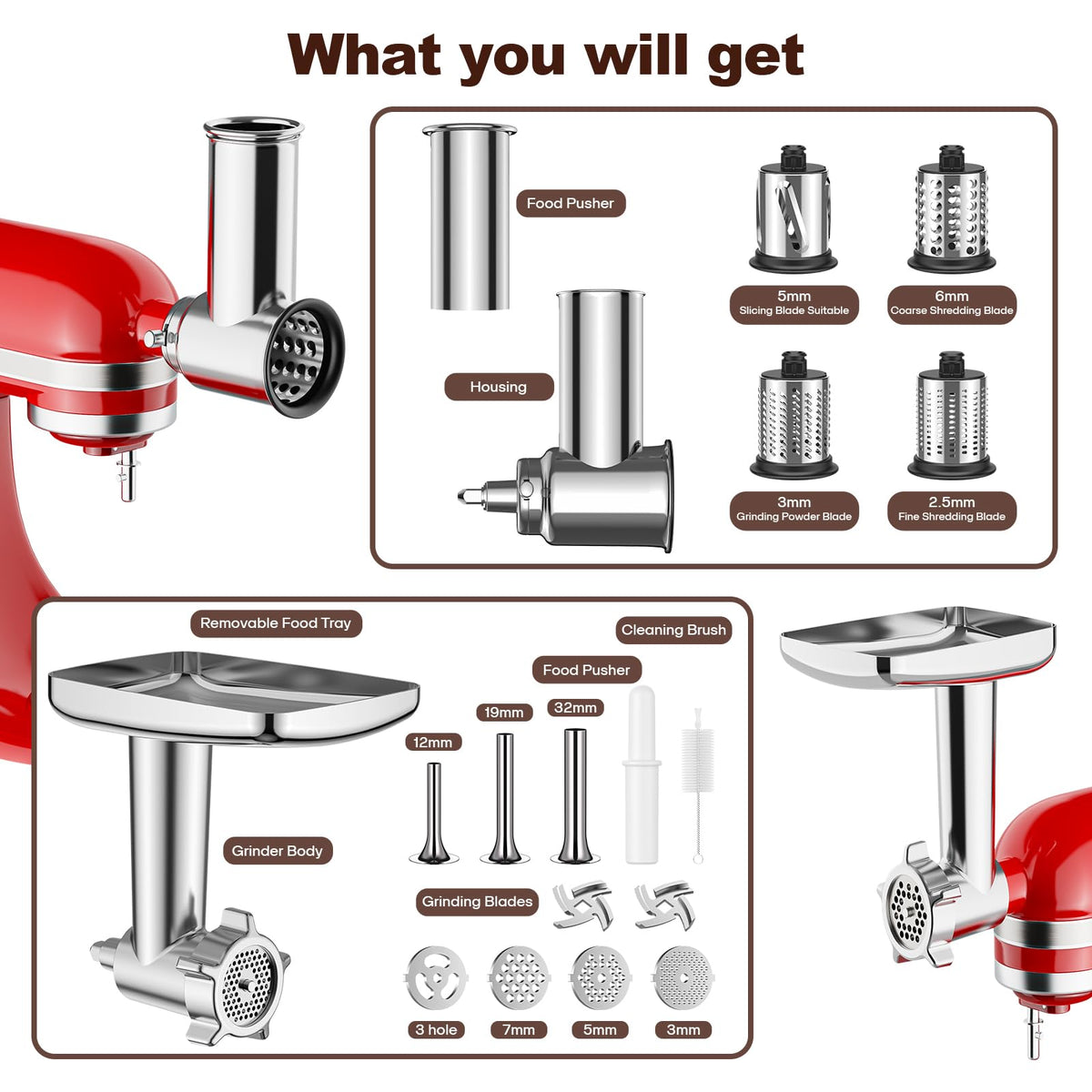 HOZODO slicer shredder attachment with four blades speeds up food prep.