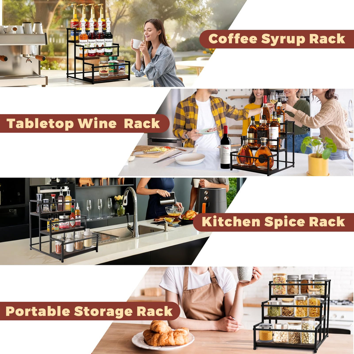 HRUSGO rustic bottle rack ideal for displaying syrups, tea, and pantry items
