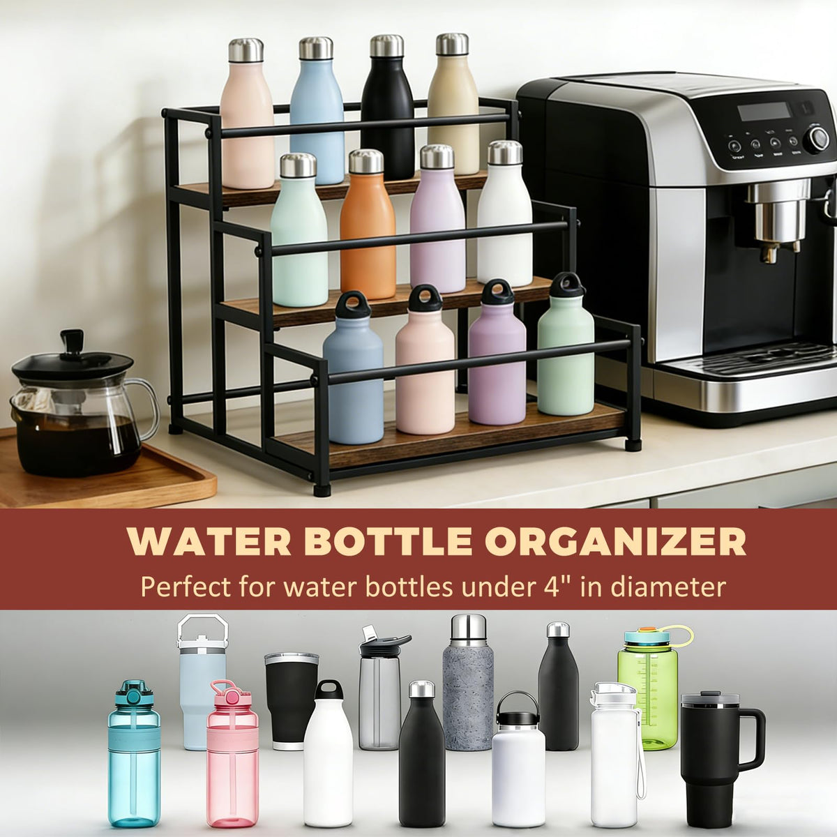 HRUSGO 3-Tier shelf in kitchen cabinet offering space-saving organization