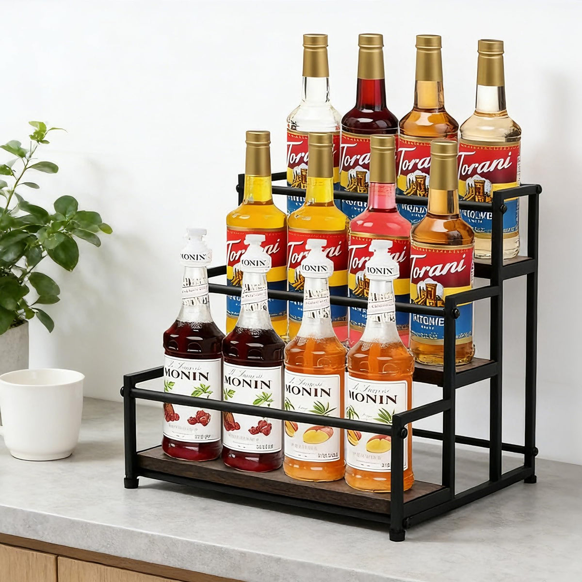 HRUSGO Coffee Syrup Rack 3-Tier front view for easy syrup access