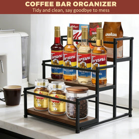 HRUSGO 3-Tier rack side angle displaying stepped shelves for visibility