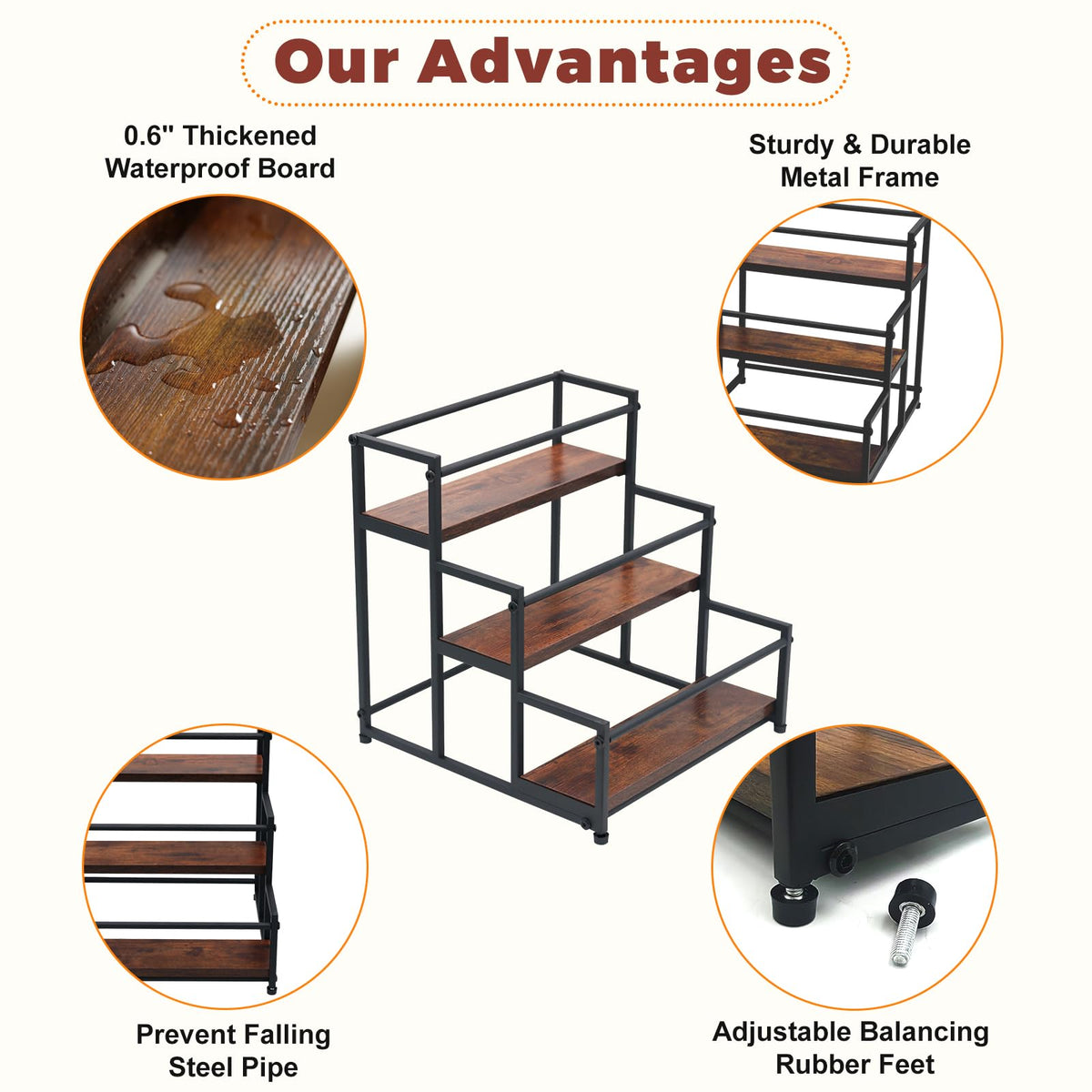 HRUSGO 3-tier organizer illustrating freestanding durability on a countertop