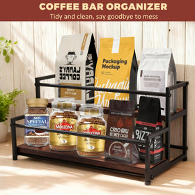 HRUSGO coffee bar organizer saves counter space while showcasing syrups and condiments.