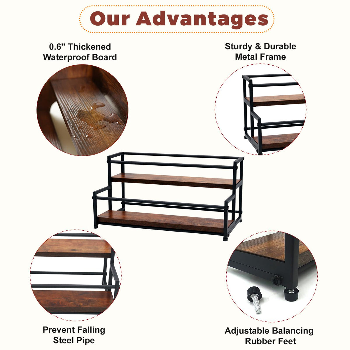 HRUSGO stepped shelves maximize visibility so you can spot syrups, spices, or wine at a glance.