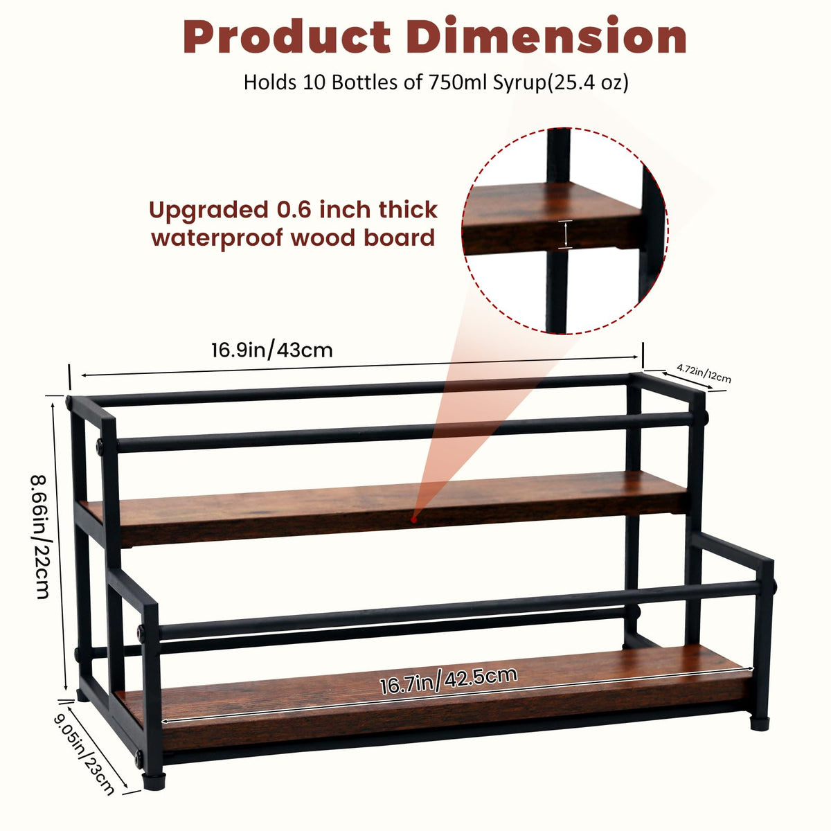 HRUSGO versatile 2-tier organizer works as a syrup rack, wine bottle holder, or spice shelf.
