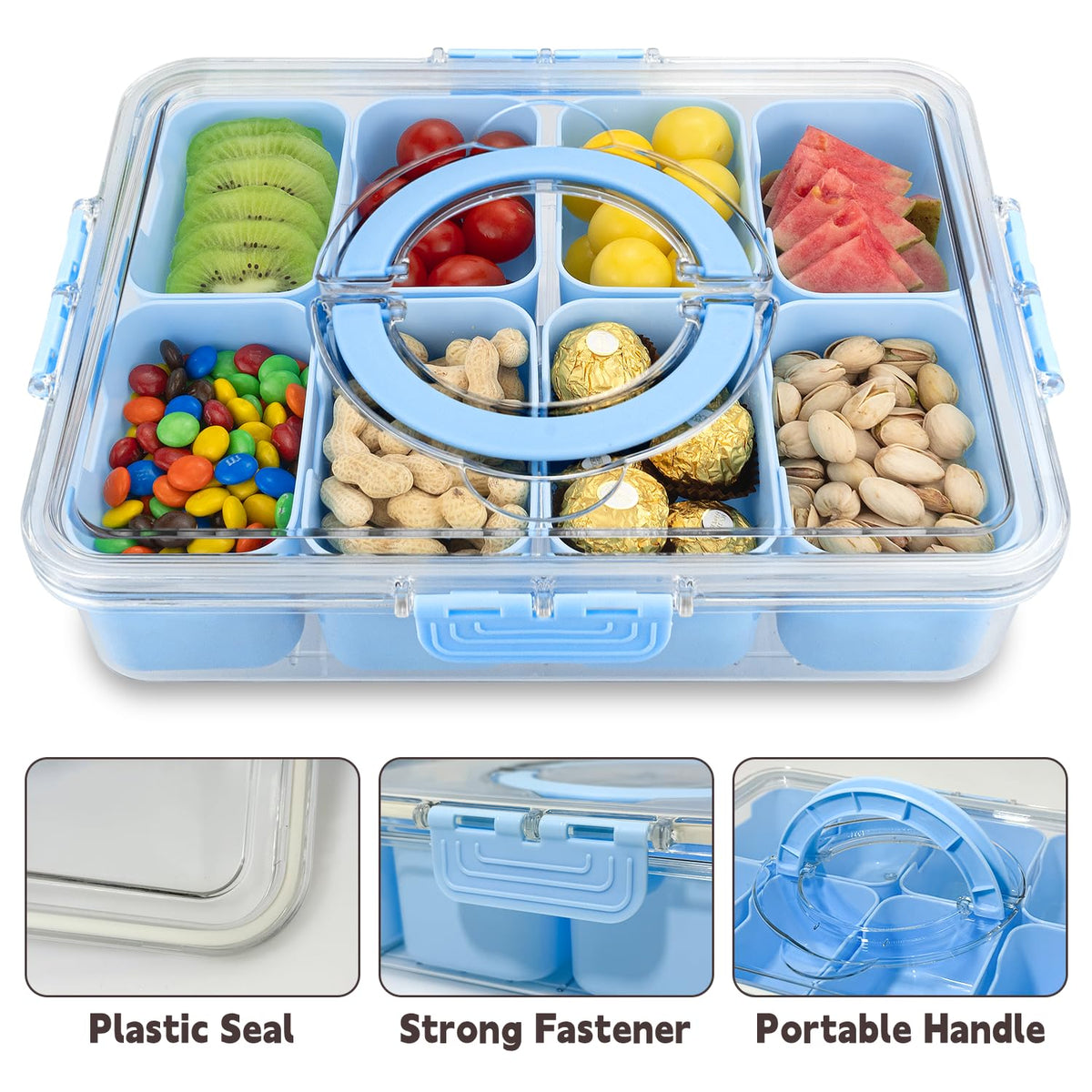 HRXFOZ clear lid container with secure snap blue