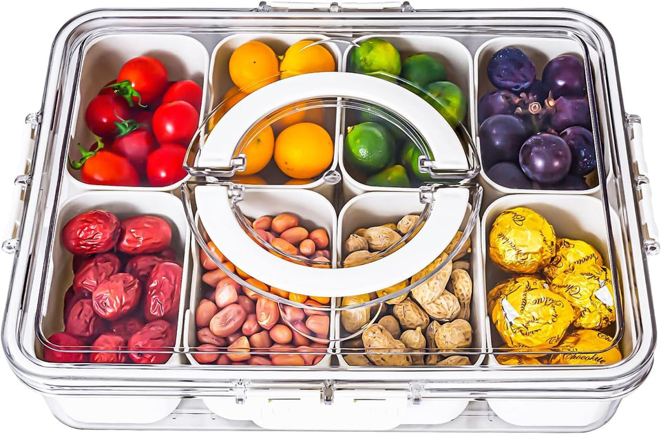 HRXFOZ divided serving tray with lid for organized snack display at parties and picnics