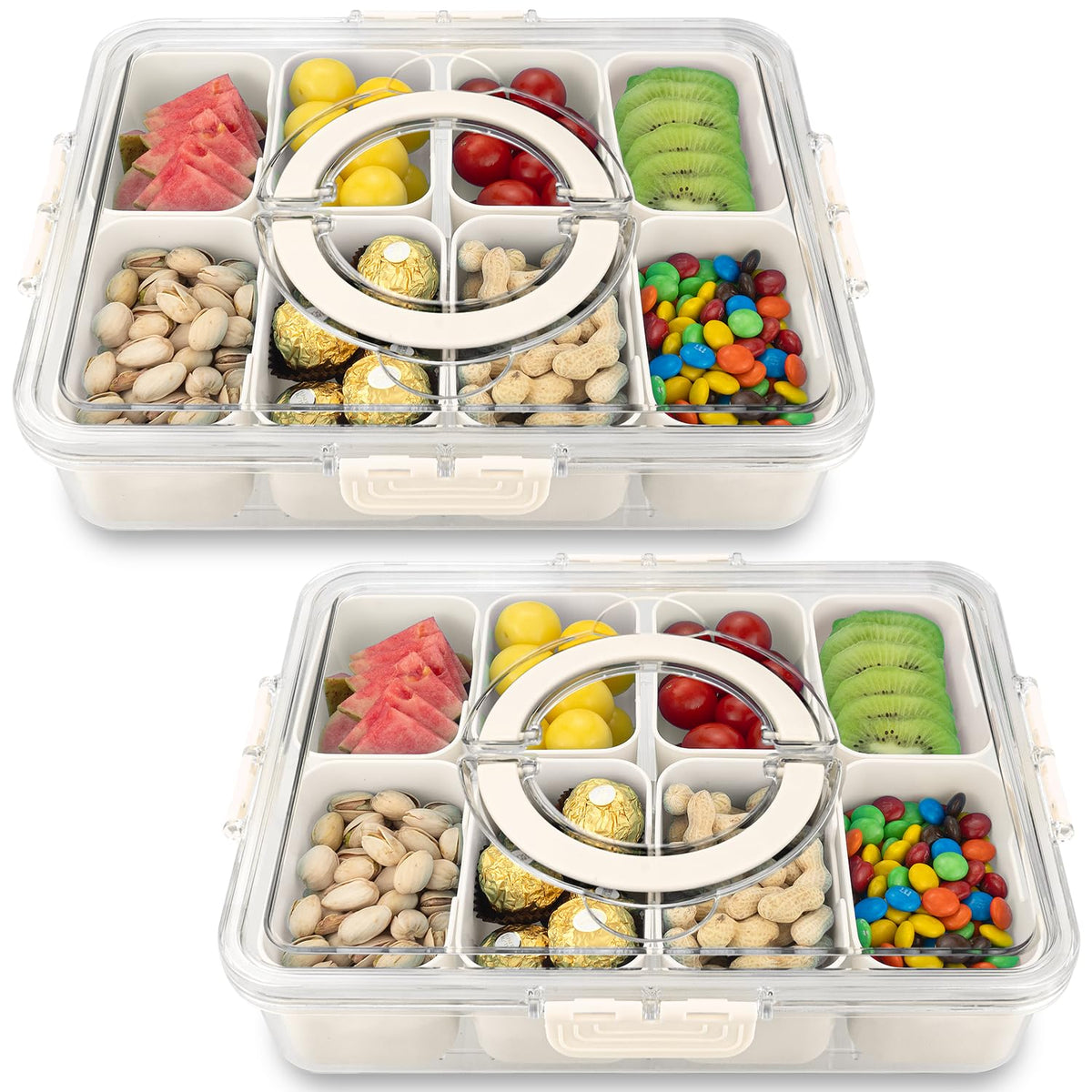 HRXFOZ divided snack tray with lid—eight compartments for organized snacks.
