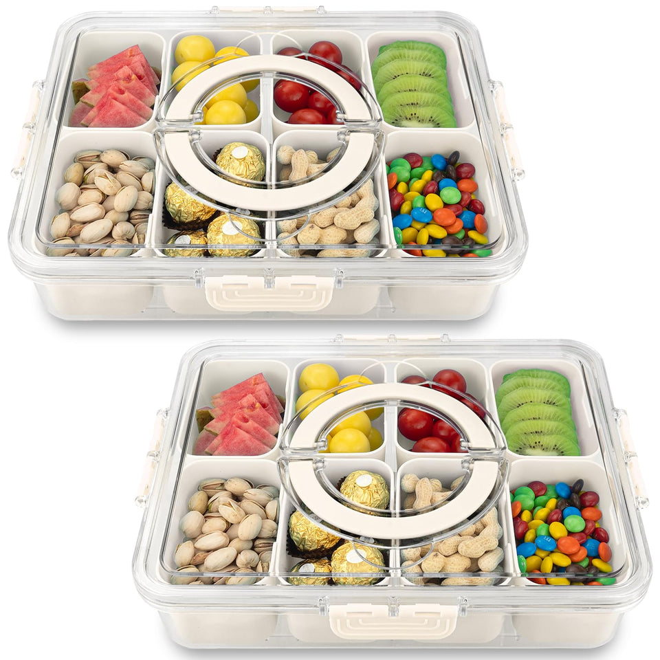 HRXFOZ divided snack tray with lid—eight compartments for organized snacks.