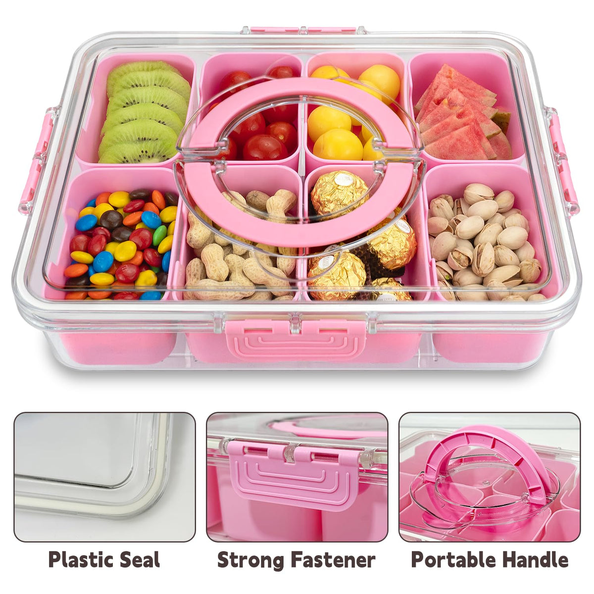 HRXFOZ portable snack tray, outdoor-ready pink, great for picnics.