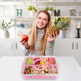 HRXFOZ snack tray with removable dividers, pink, convenient for parties.