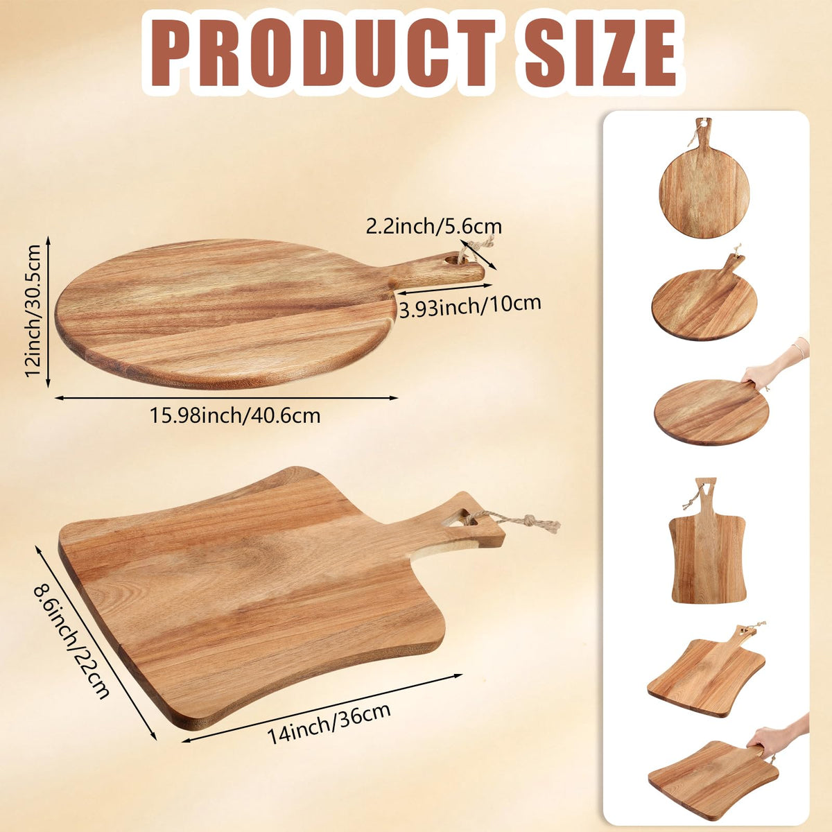 Hsei rectangle acacia cutting board with handle for larger tasks