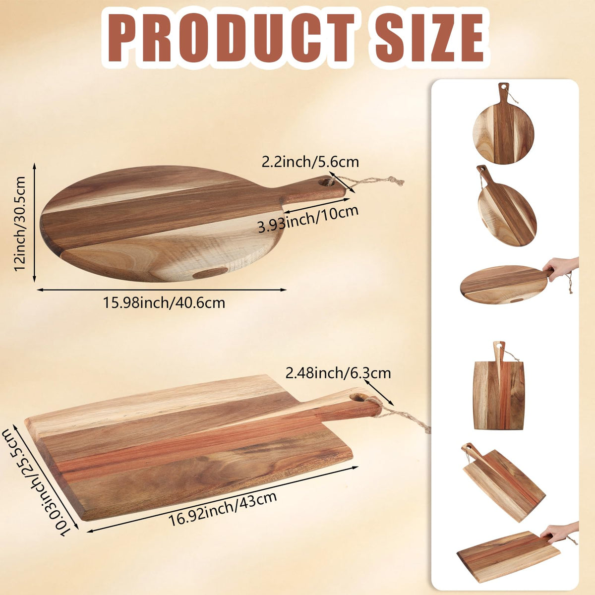 Hsei rectangular acacia board with handle ideal for carving and serving.