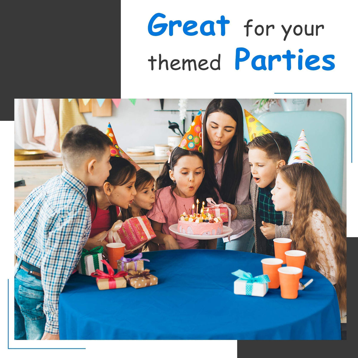 HSGUS blue disposable rectangle tablecloth suitable for 54x108 inch tables.