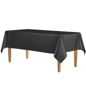 HSGUS black 54x108 buffet tablecloth ready for serving area.