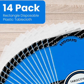 HSGUS disposable tablecloth bundle of 14 for multi-table events.