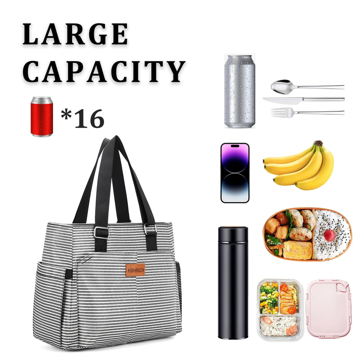 HSHRICH 12L capacity fits sixteen 12-oz cans for picnics and meals