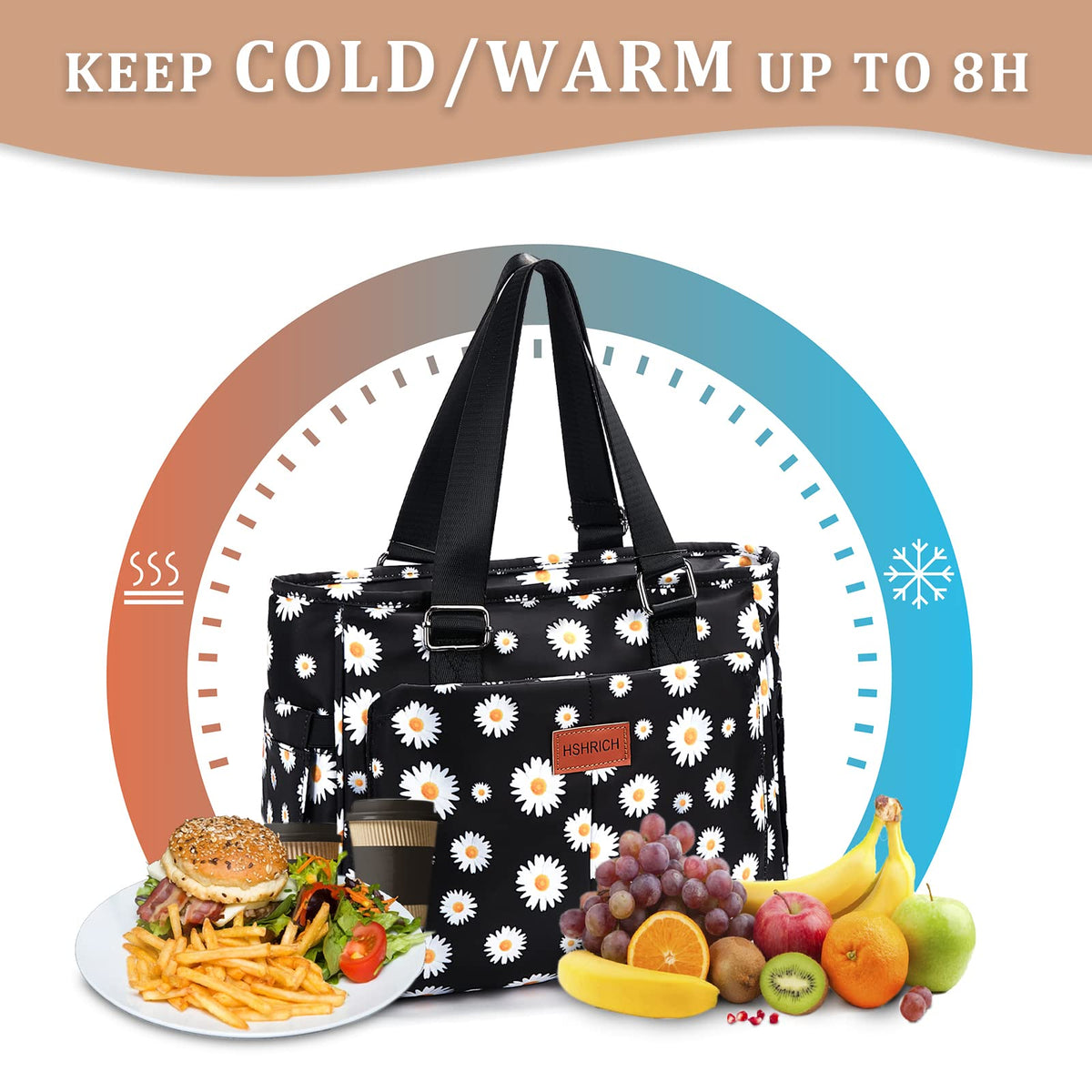 HSHRICH floral insulated handbag durable oxford fabric for daily use.