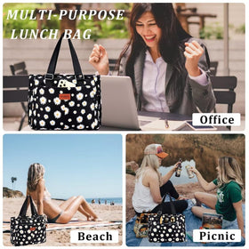 HSHRICH floral insulated handbag multiple-carry options with top handle and strap.