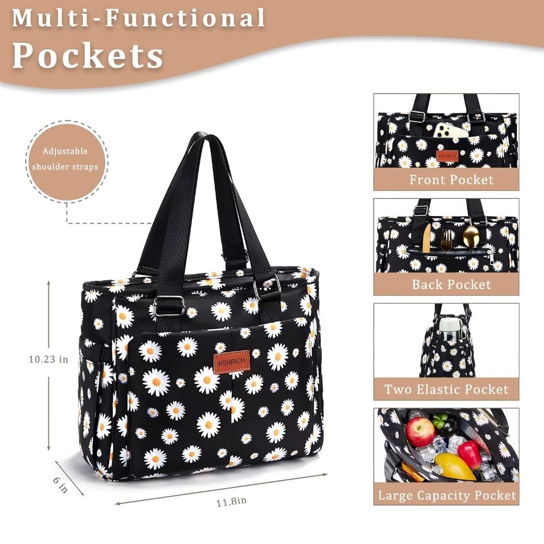 HSHRICH floral insulated handbag side pockets organized utensils and essentials.