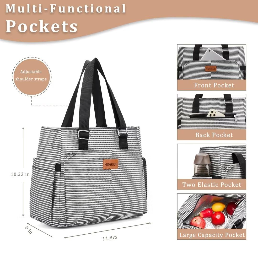 HSHRICH insulated lunch bag side pockets close-up for extra storage at work