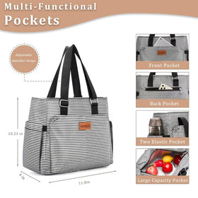 HSHRICH insulated lunch bag side pockets close-up for extra storage at work