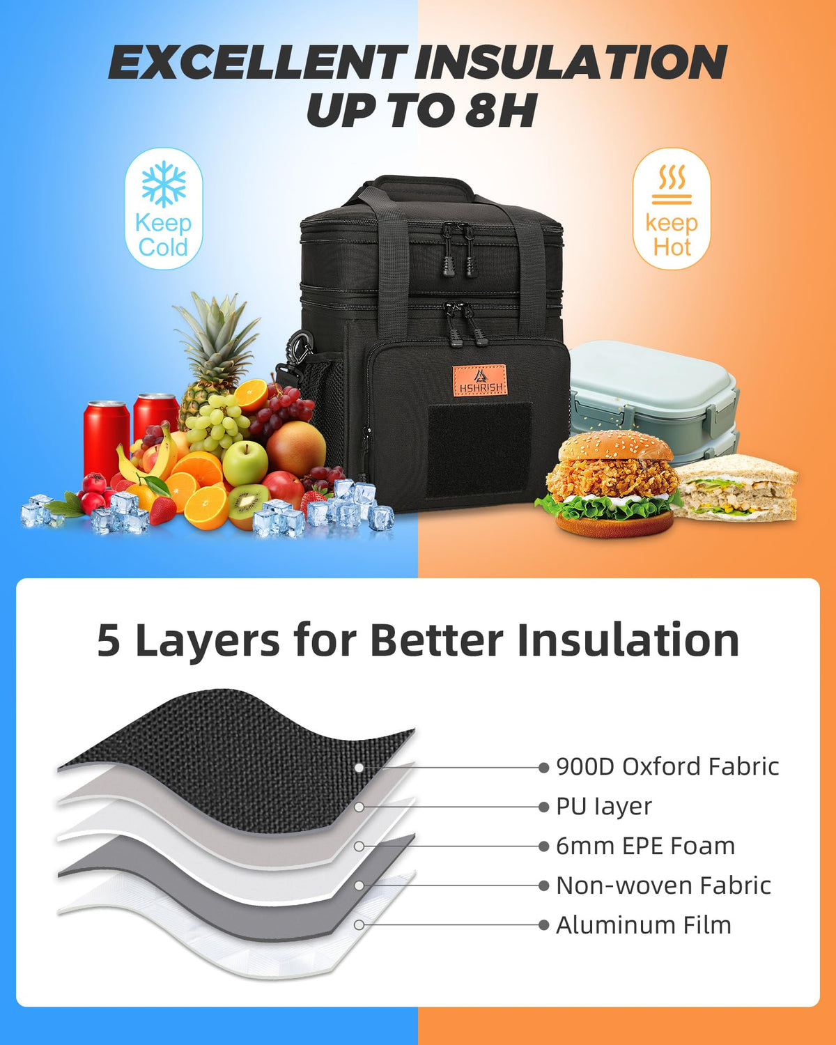 HSHRISH 6mm insulation preserves hot or cold meals for hours