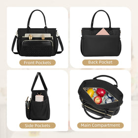 HSHRISH lunch box highlights multiple pockets for accessories and phone.