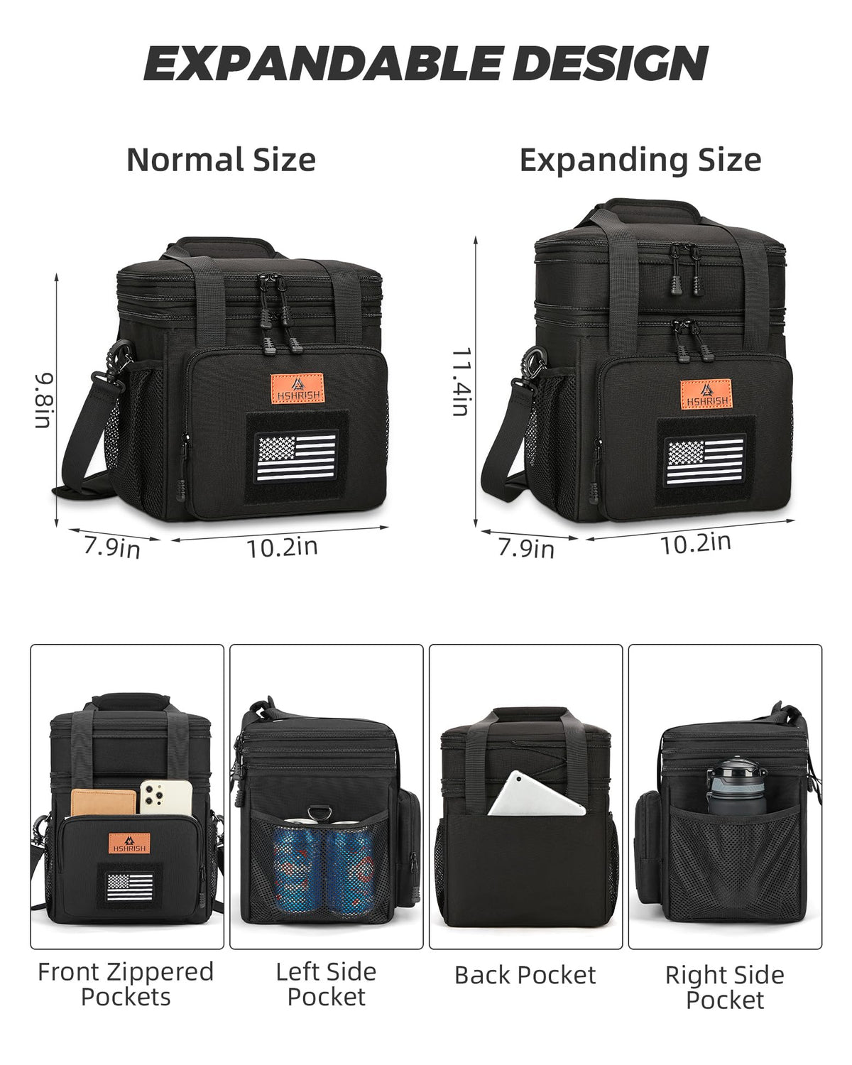 HSHRISH lunch bag top compartment extension keeps foods separate and increases capacity.
