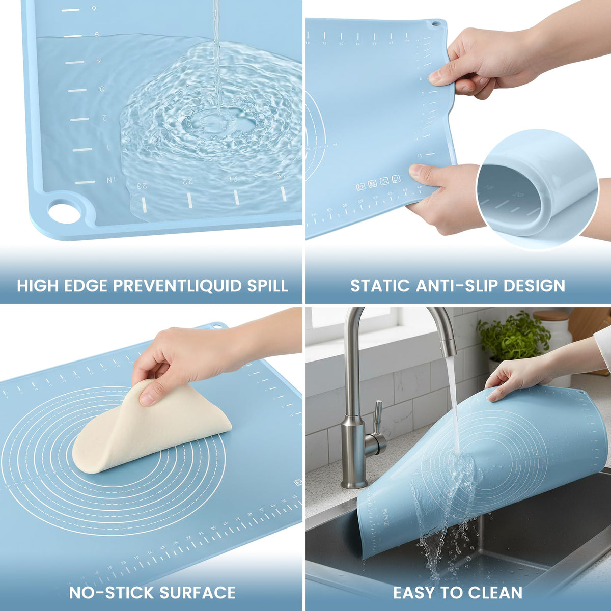 HslyT mat non-stick surface prevents dough sticking during prep