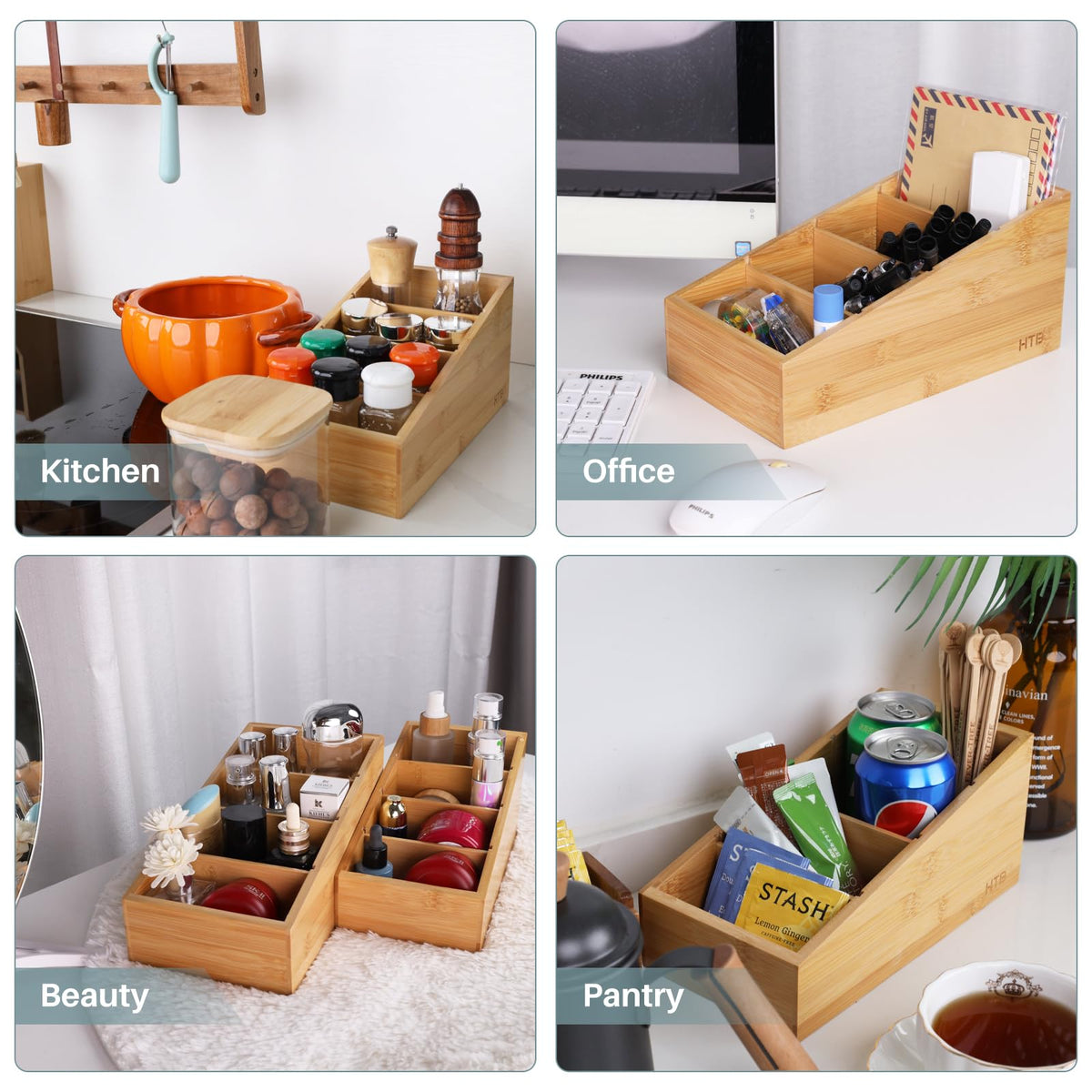 HTB bamboo pantry organizer durable bamboo construction for long-lasting use.