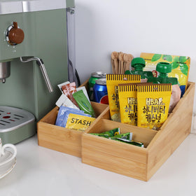 HTB bamboo pantry organizer with removable dividers arranged for customization.