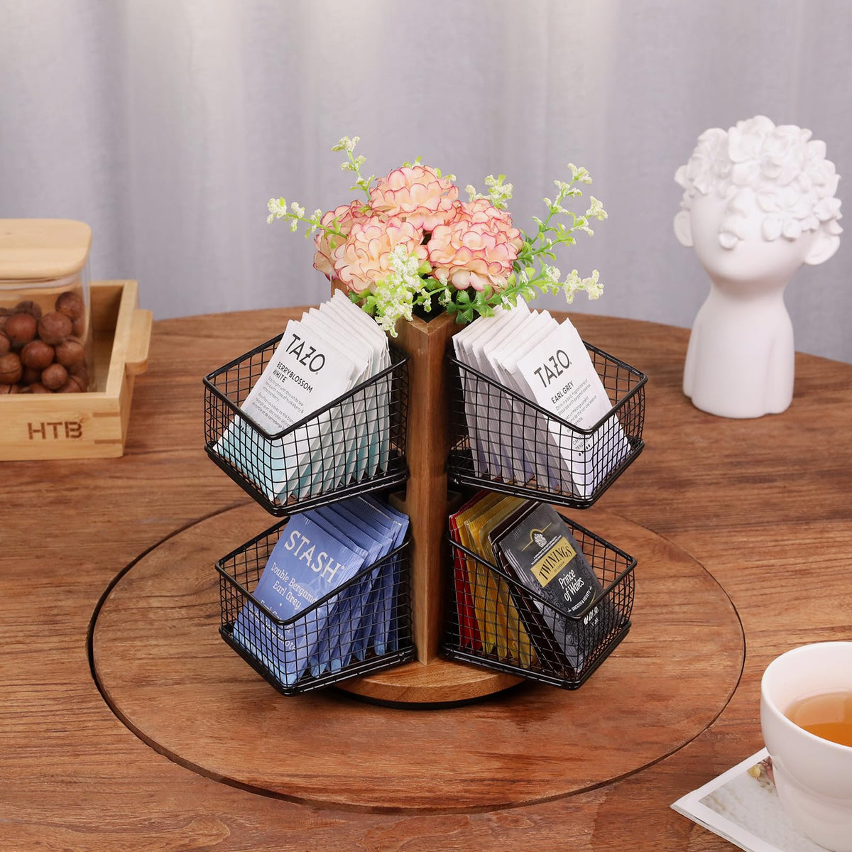 HTB Carousel Tea Bag Organizer acacia base adds warmth and stability