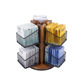 HTB Carousel Tea Bag Organizer base view with elegant acacia wood and two tiers