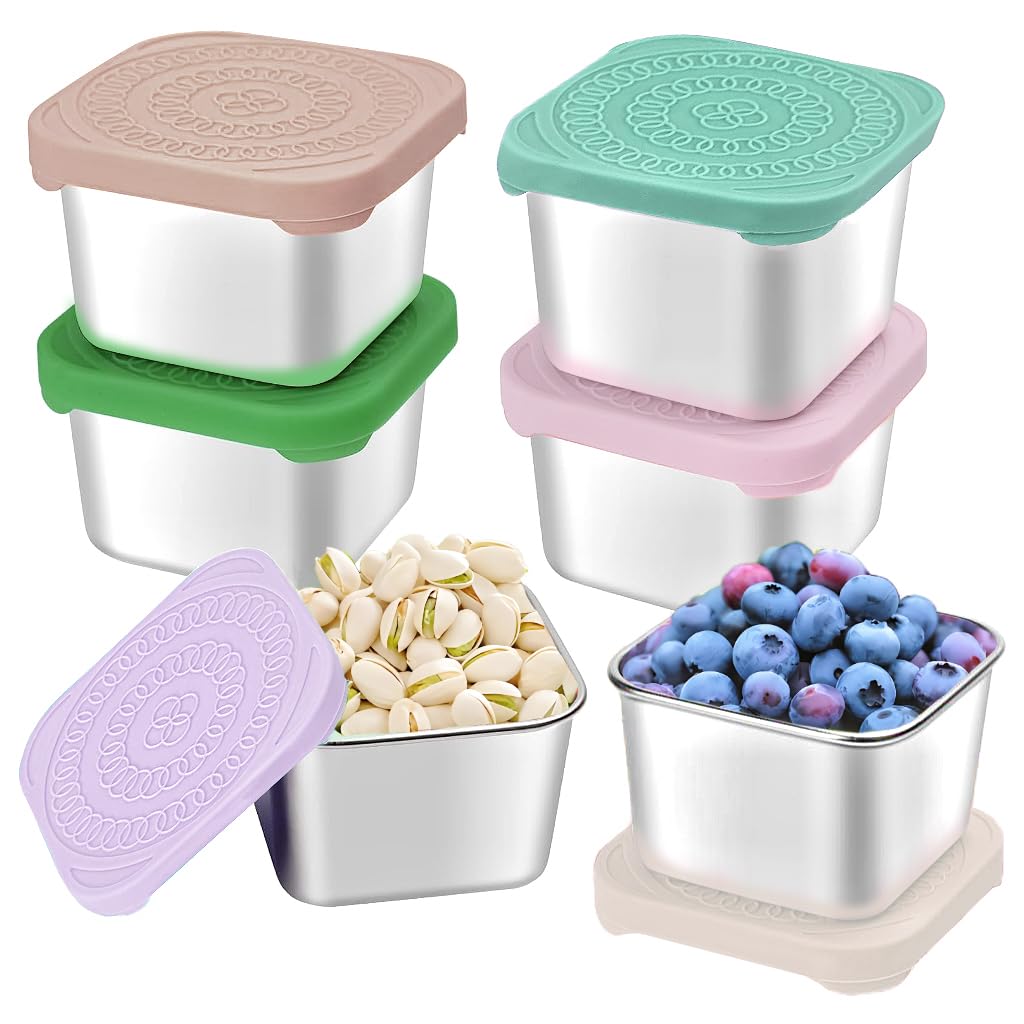 HTEVW 6Pack compact stainless steel snack container ideal for kids' lunches
