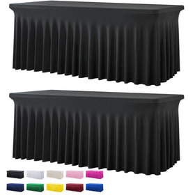 Htper 2-pack black spandex table cover top view for a snug 6ft table.