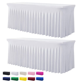 Htper 2-pack white spandex tablecloth 6ft fitted for a clean look