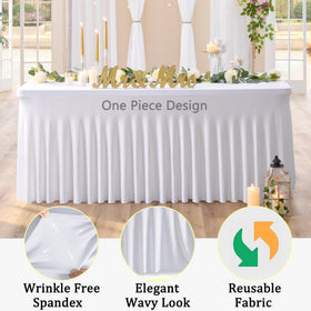 Htper wrinkle-resistant white spandex tablecloth keeps surfaces smooth