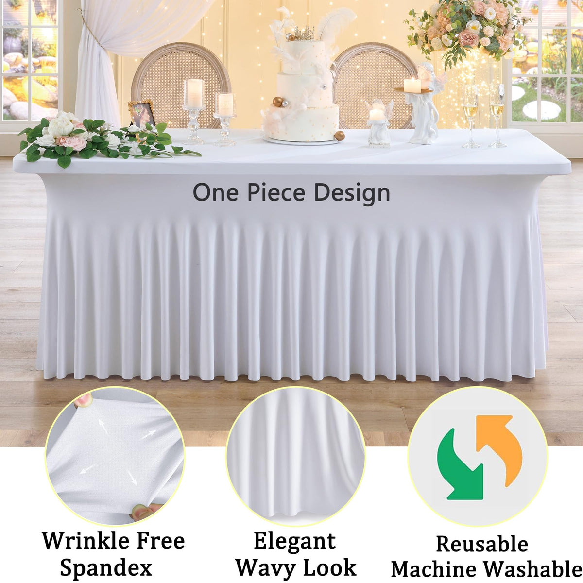 Htper 6ft rectangle table-fit draped cleanly over the table edge.