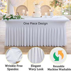 Htper 6ft rectangle table-fit draped cleanly over the table edge.