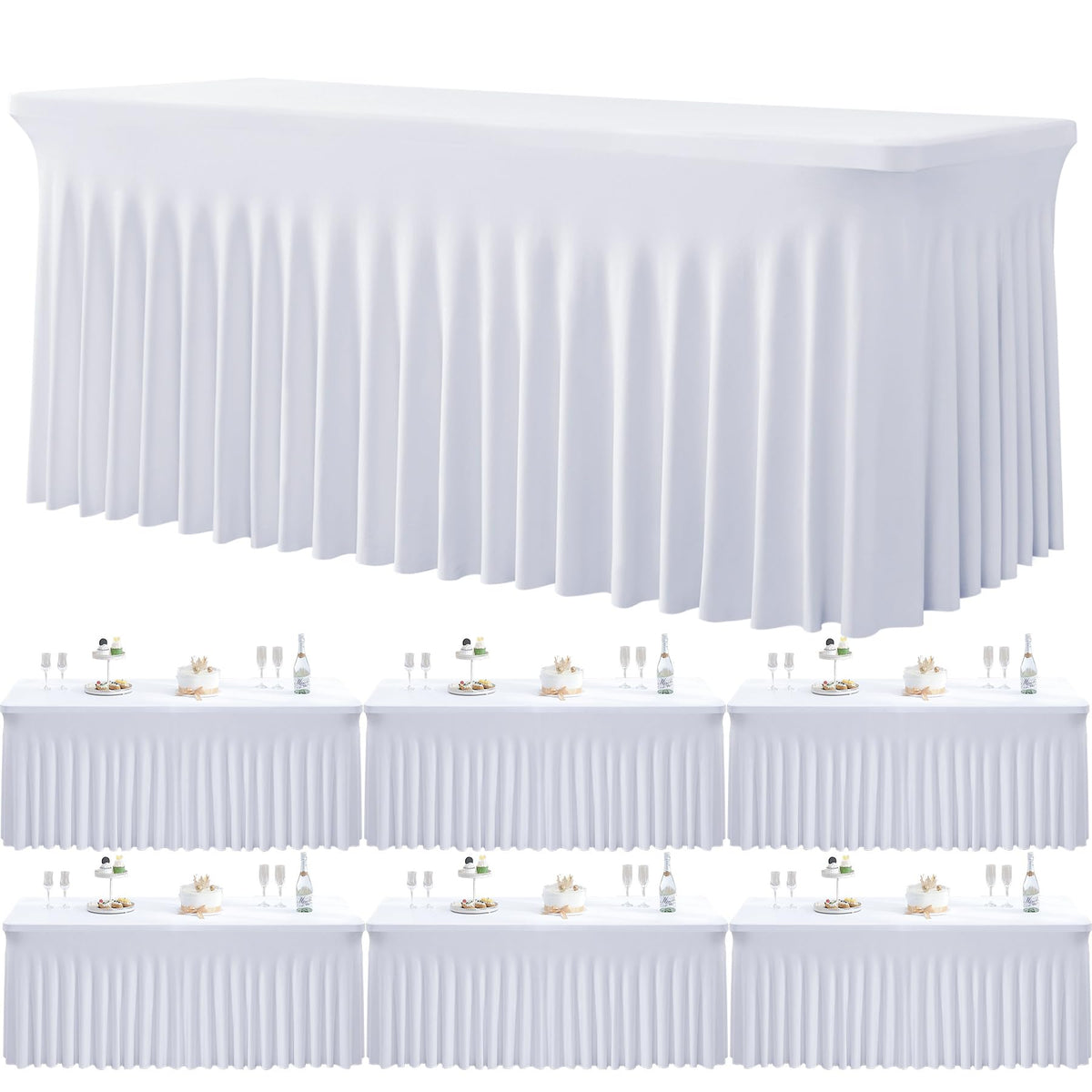 Htper 6ft spandex tablecloth pack for rectangle tables, durable and reusable.