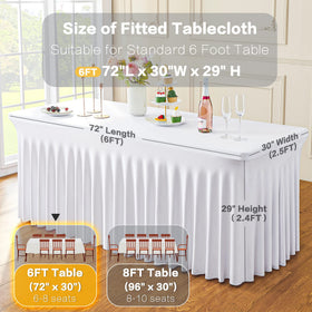 Htper 72in L x 30in W x 30in H fit on a standard 6ft table.