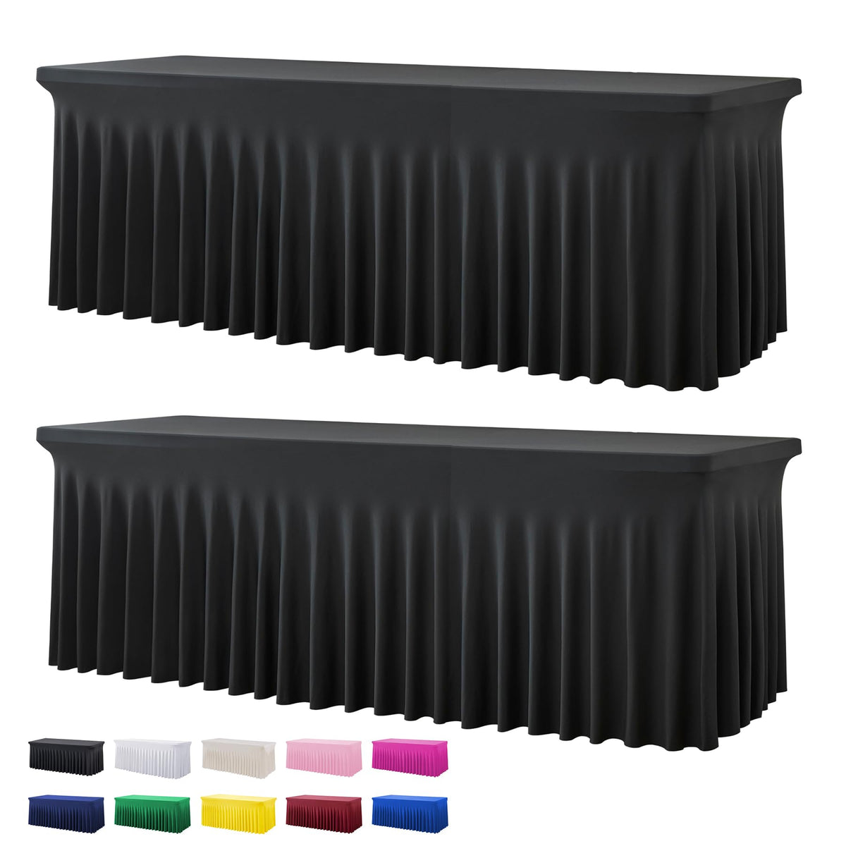 Htper 8ft black spandex tablecloth fits tightly for a clean, wrinkle-free presentation.