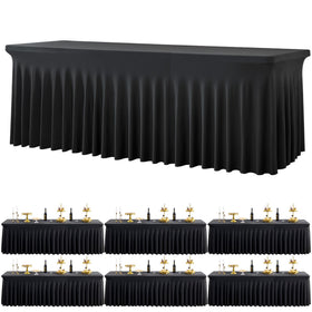 Htper black spandex tablecloth for 8ft tables with wrinkle-free stretch.